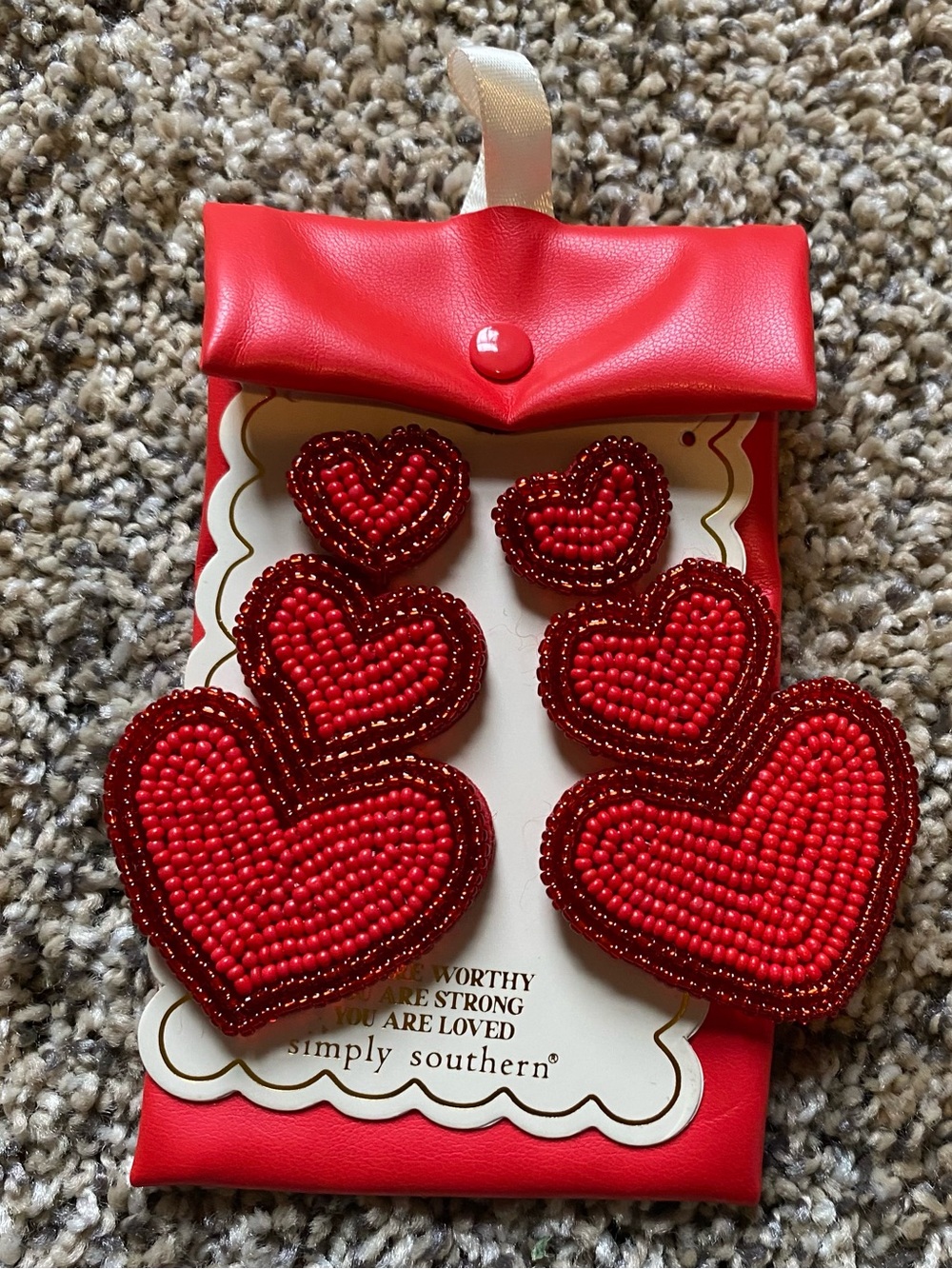 Simply Southern Red Layered Beaded Heart Earrings Set